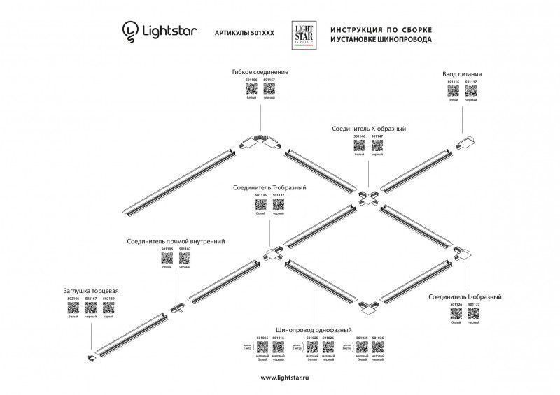 Шинопровод Lightstar Track 1 white in 501025