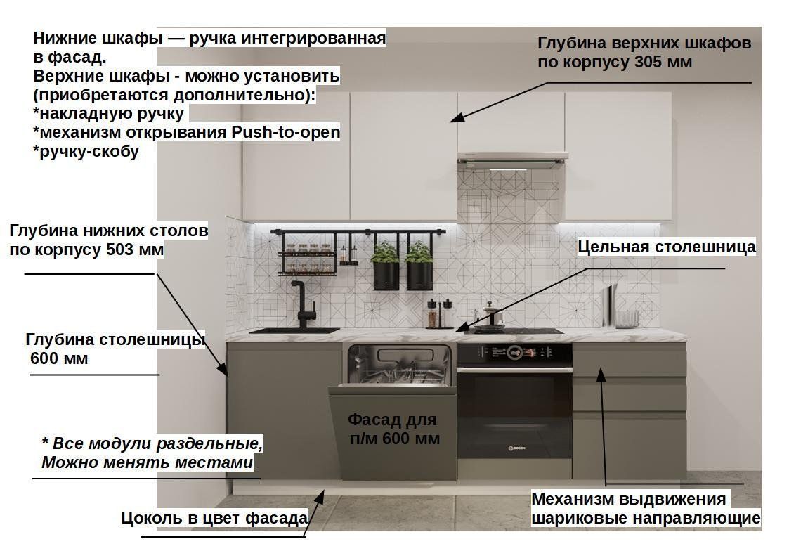 Кухонный гарнитур Тальк / Обсидиан Лайн 2400 (арт.39)