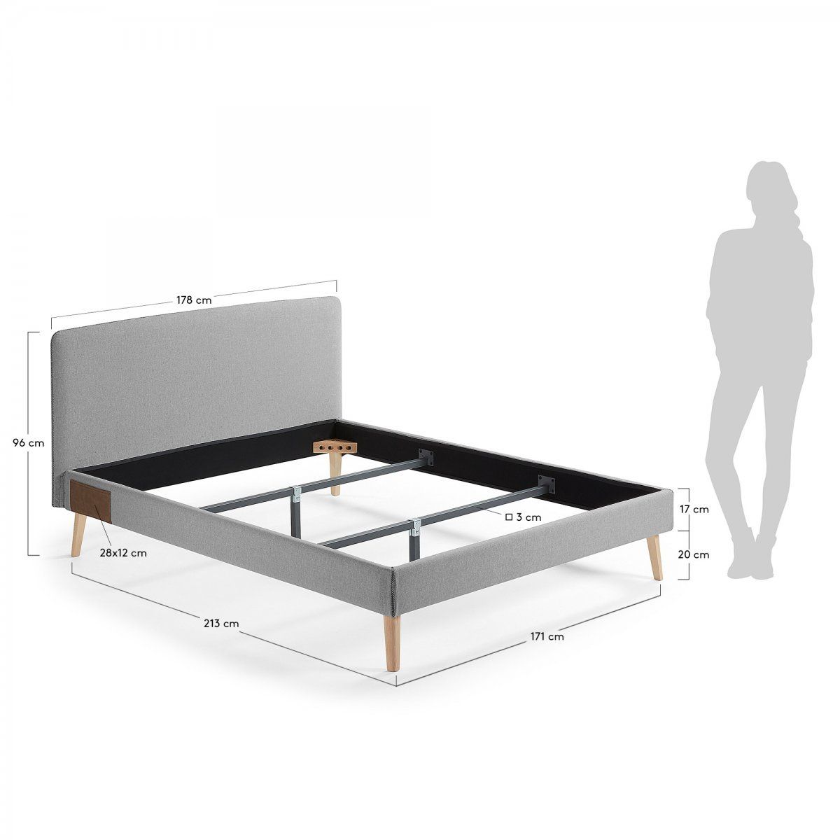 Кровать двуспальная La Forma Lydia 160х200 серая