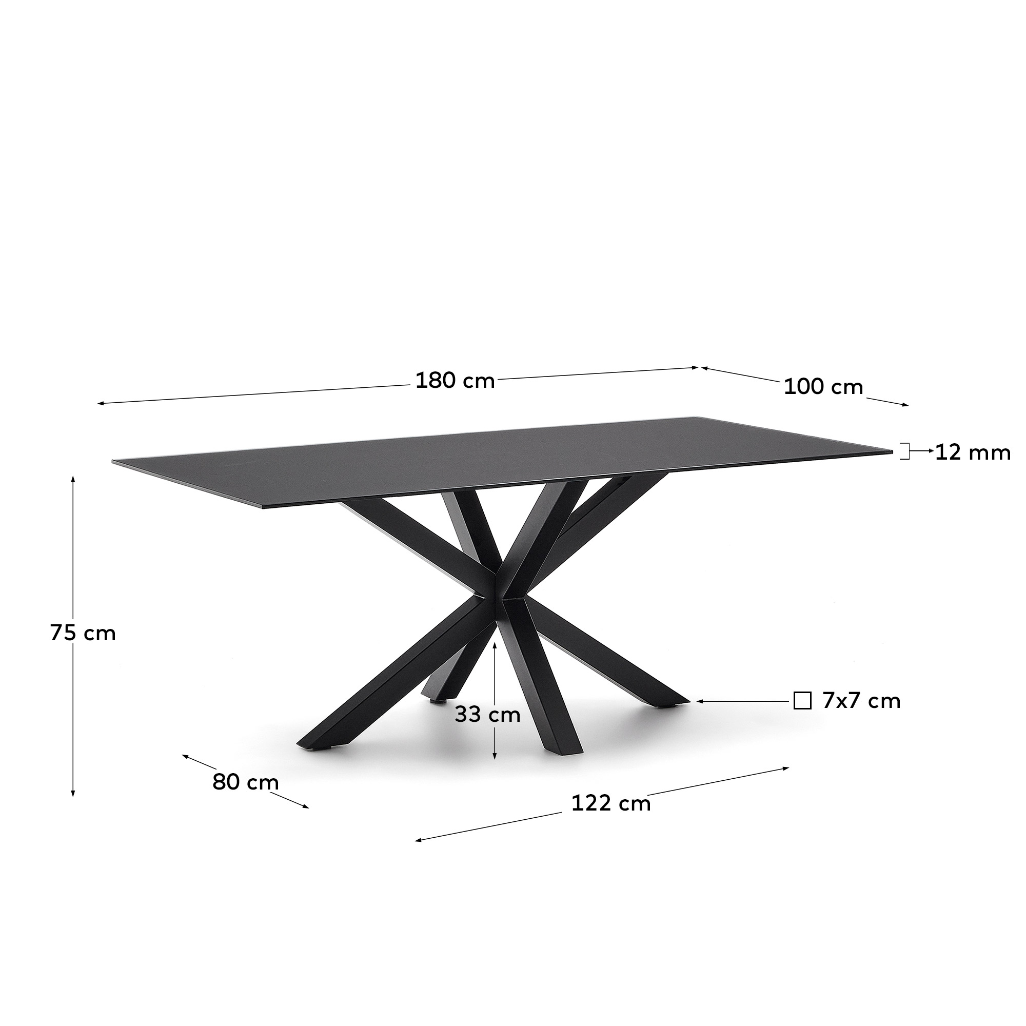 Стол La Forma Argo 180x100 черные стальные ножки столешница из черного стекла 181397