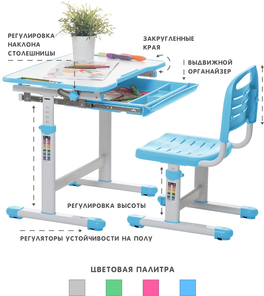 Комплект парта и стул (растущие) SET Holto-2A голубой