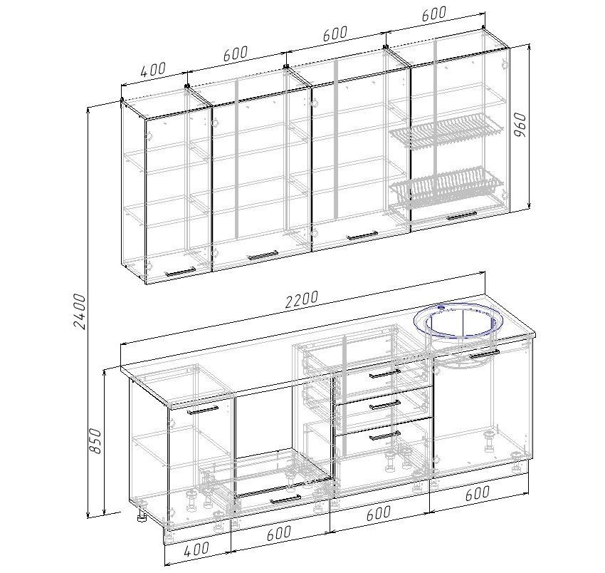 Кухонный гарнитур Латте 2200 Sanvut