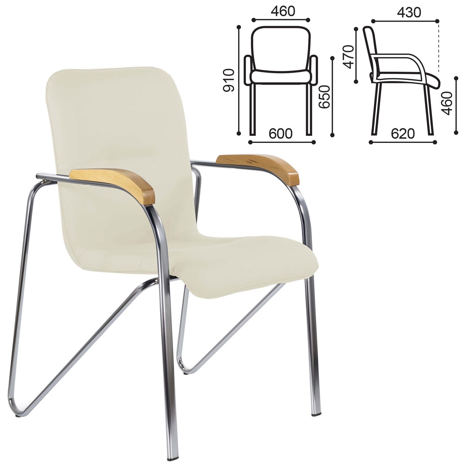 Кресло для посетителей BRABIX Samba CF-105 BOX-2 хром каркас накладки бук экокожа бежевый 532762