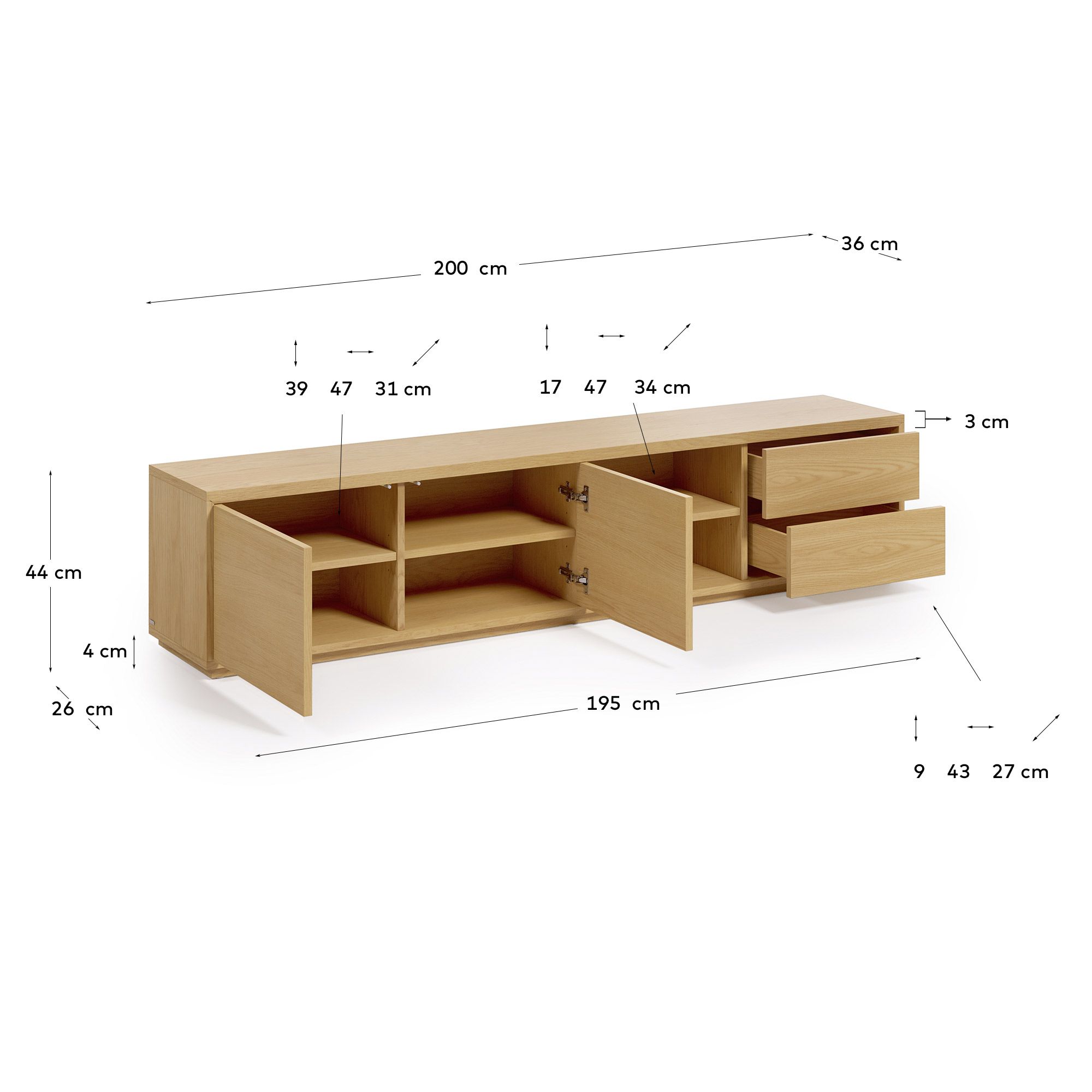 Подставка для TV La Forma Abilen из дуба с 2 ящиками 200 x 436 см