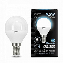 Лампа Gauss Шар 9.5W 950lm 4100K E14 LED 1/10/100