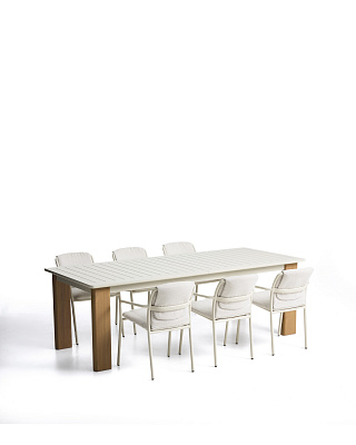 Комплект садовой мебели стол La Forma Livorno и 6 стульев Linosa из алюминия цвета экрю 483311