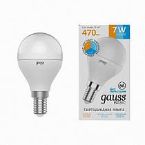 Лампа Gauss Basic Шар 7W 470lm 3000K-4000K-6500K Е14 изм.цвет.темп. LED 1/10/100